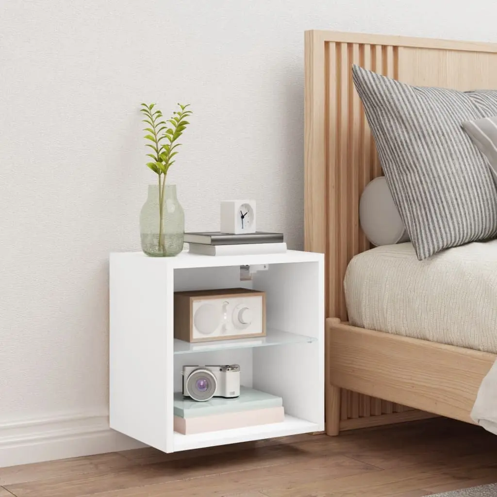 Bedside Cabinet Wall-mounted White Engineered Wood with RGB LED Lights