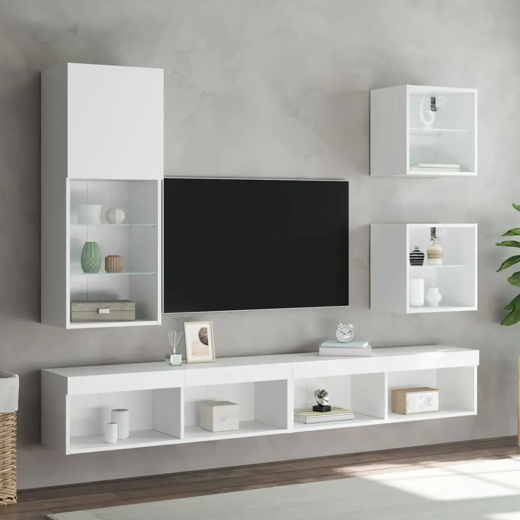 Bedside Cabinet Wall-mounted White Engineered Wood with RGB LED Lights