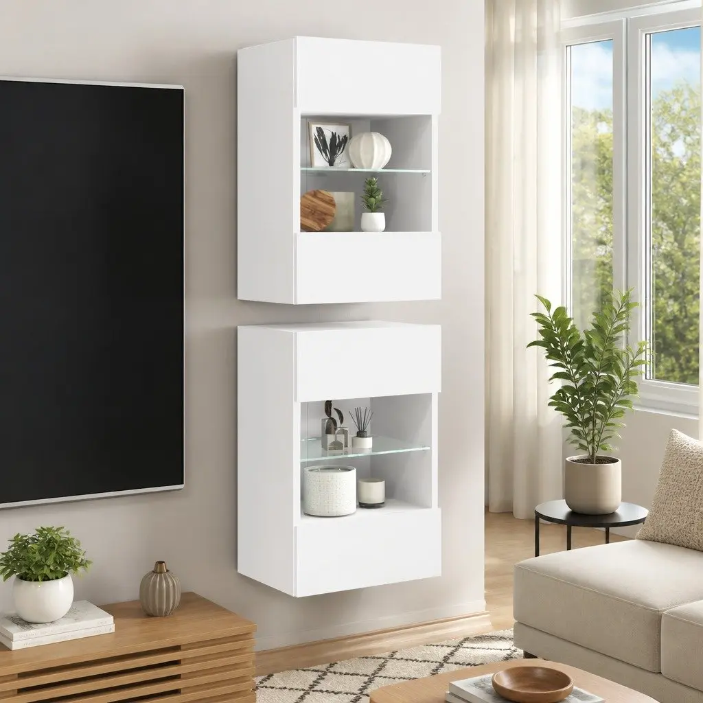 Wall Cabinets TV Unit White 40x30x60.5 cm Engineered Wood with RGB LED Lights 2 pcs
