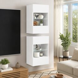 Wall-Mounted Storage Cabinets with RGB LED Lights - 2 pcs White