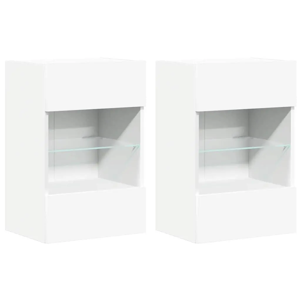 Wall Cabinets TV Unit White 40x30x60.5 cm Engineered Wood with RGB LED Lights 2 pcs