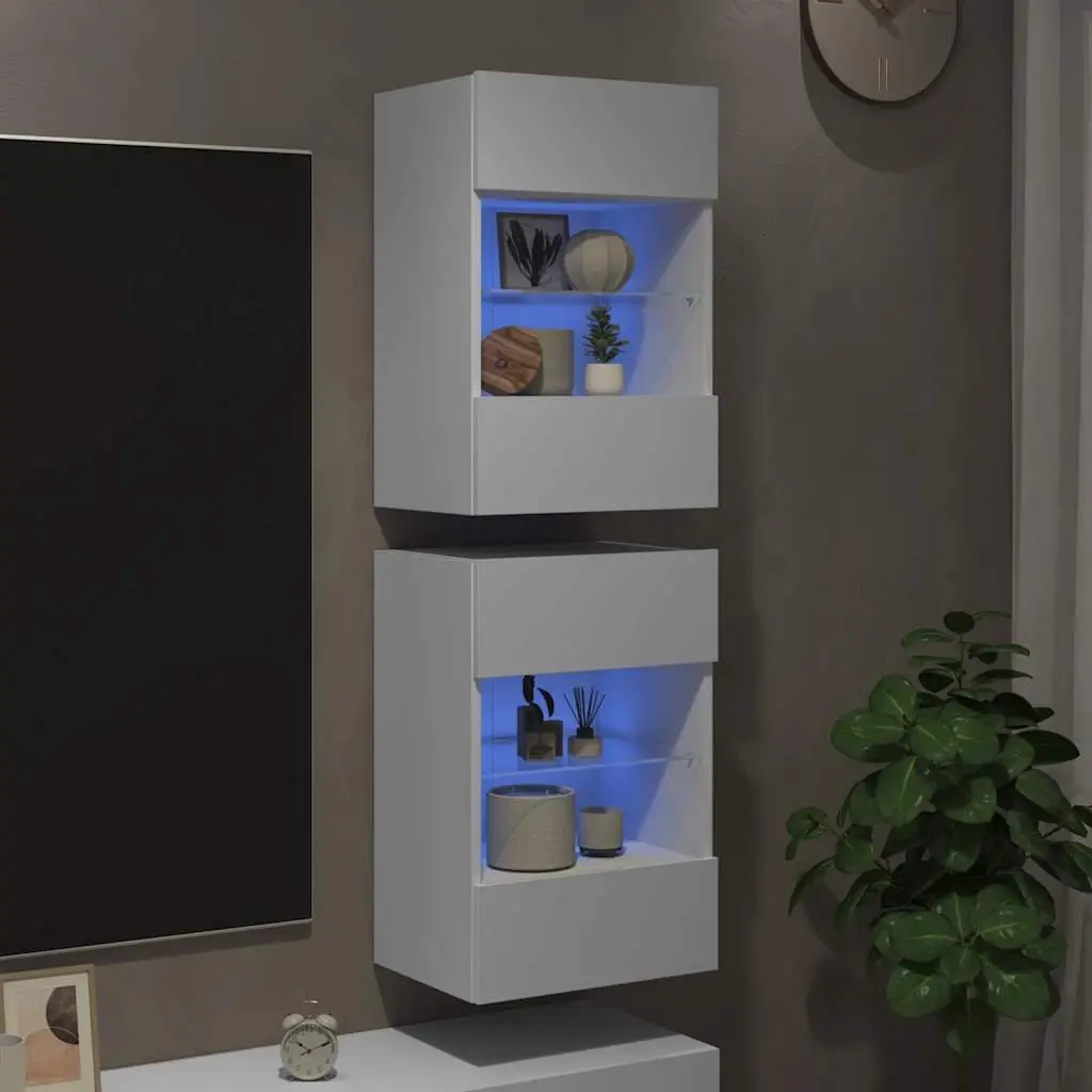 Wall Cabinets TV Unit White 40x30x60.5 cm Engineered Wood with RGB LED Lights 2 pcs