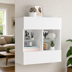 Floating White TV Wall Cabinet with RGB LED Lights