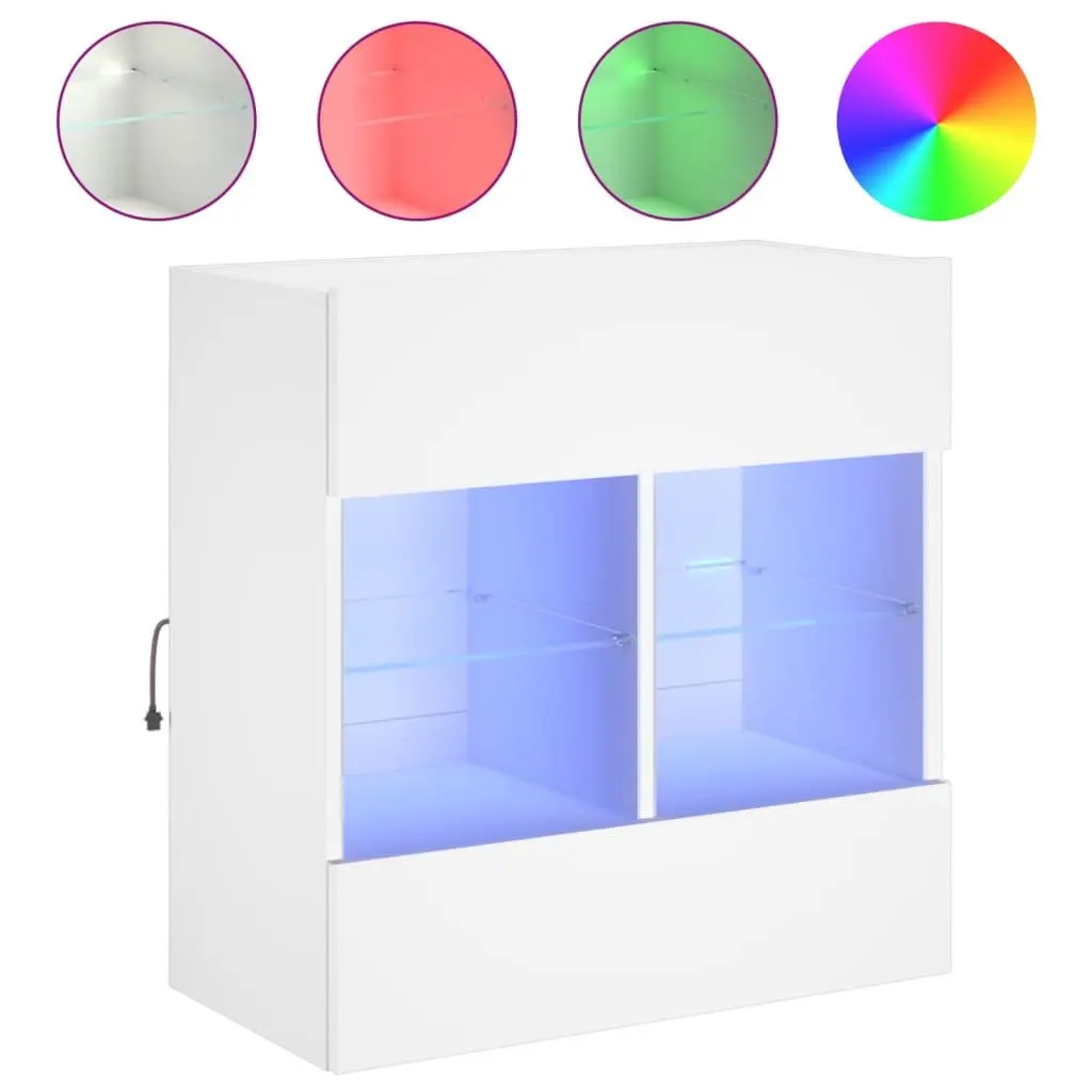 White TV Wall Cabinet Floating Shelves RGB LED Lights Engineered Wood 58.5 x 30 x 60.5 cm
