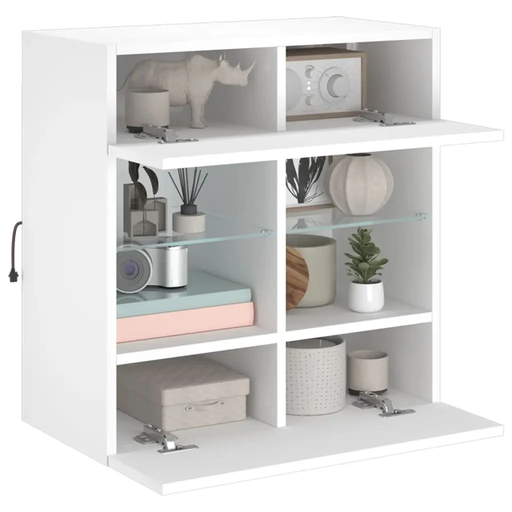 White TV Wall Cabinet Floating Shelves RGB LED Lights Engineered Wood 58.5 x 30 x 60.5 cm