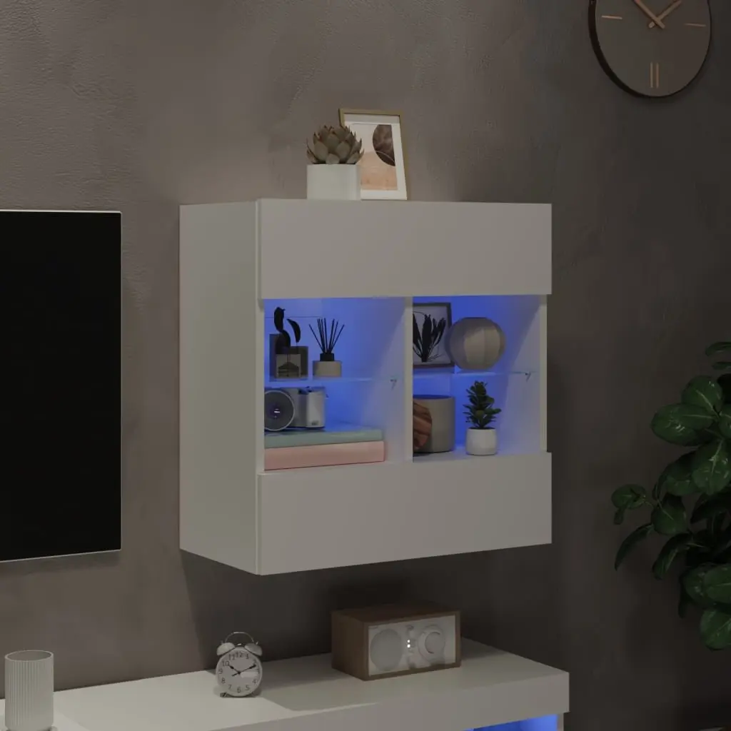 White TV Wall Cabinet Floating Shelves RGB LED Lights Engineered Wood 58.5 x 30 x 60.5 cm