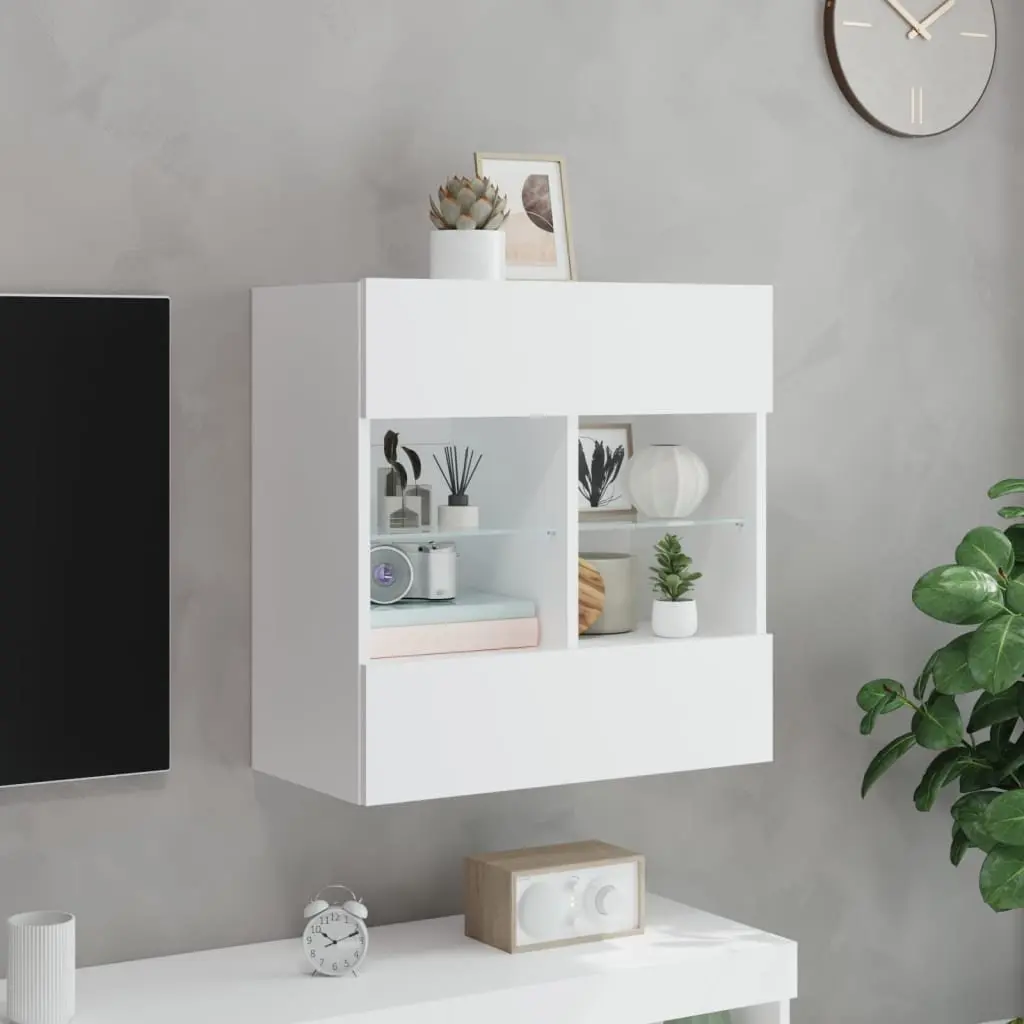 White TV Wall Cabinet Floating Shelves RGB LED Lights Engineered Wood 58.5 x 30 x 60.5 cm