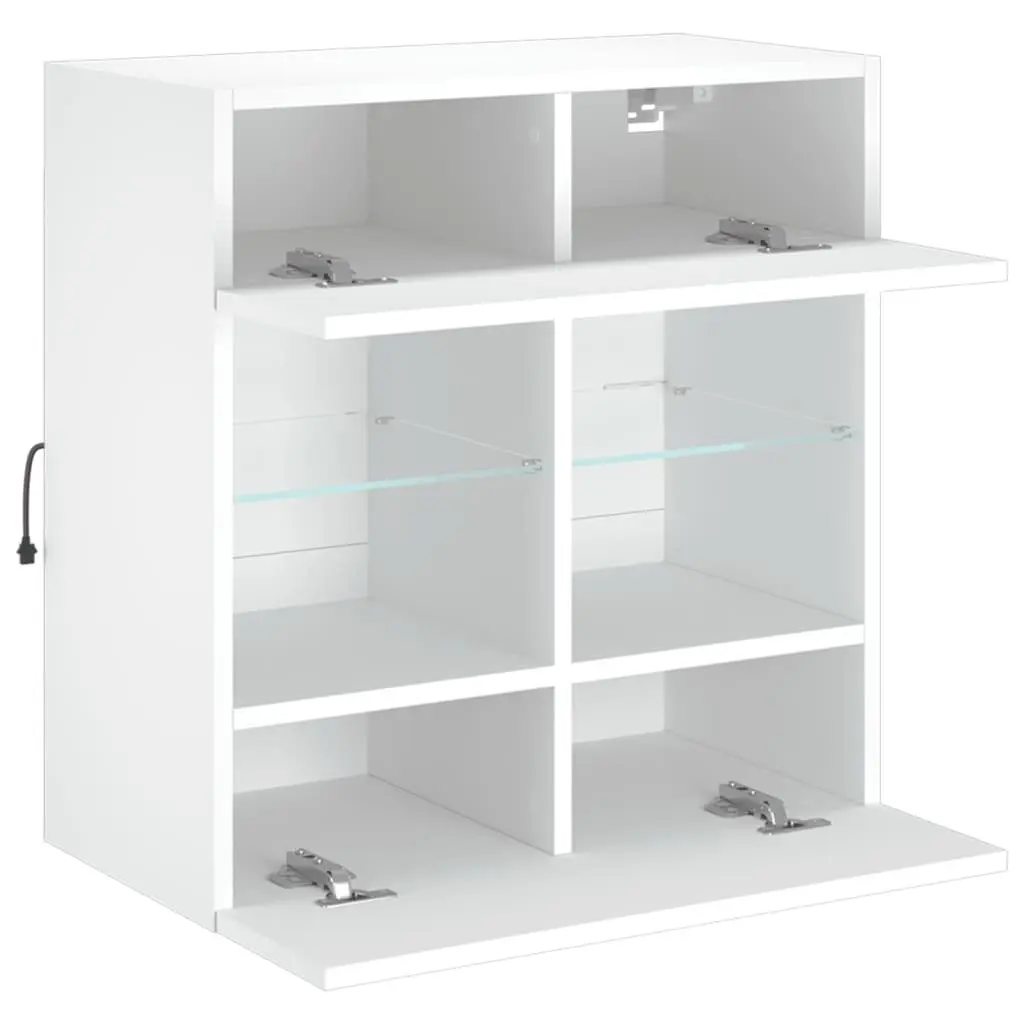 White TV Wall Cabinet Floating Shelves RGB LED Lights Engineered Wood 58.5 x 30 x 60.5 cm