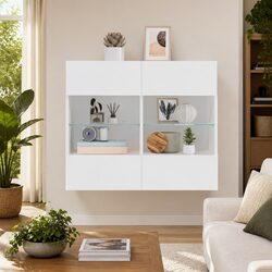 Elegant White TV Wall Cabinet with RGB LED Lights