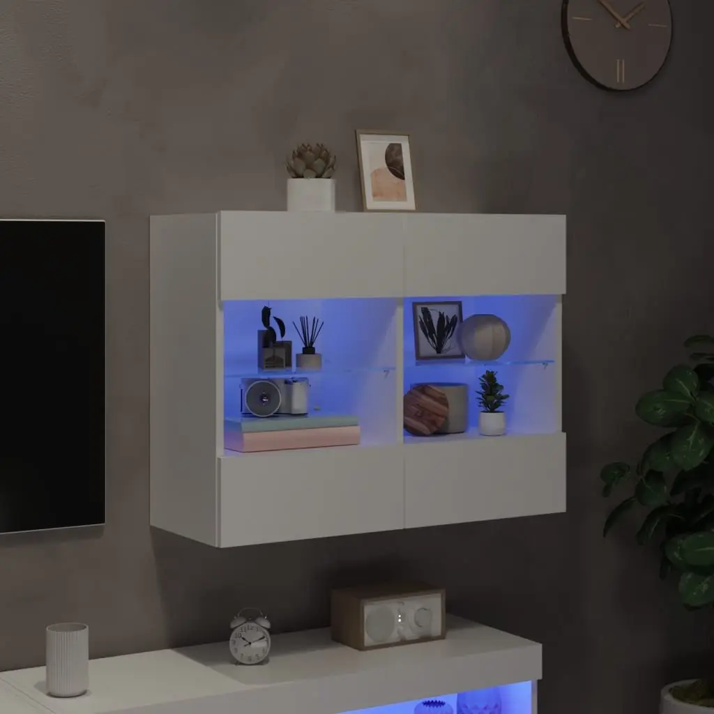 TV Wall Cabinet RGB LED Lights Wall-Mounted Media Storage Unit White 78.5 x 30 x 60.5 cm Engineered Wood