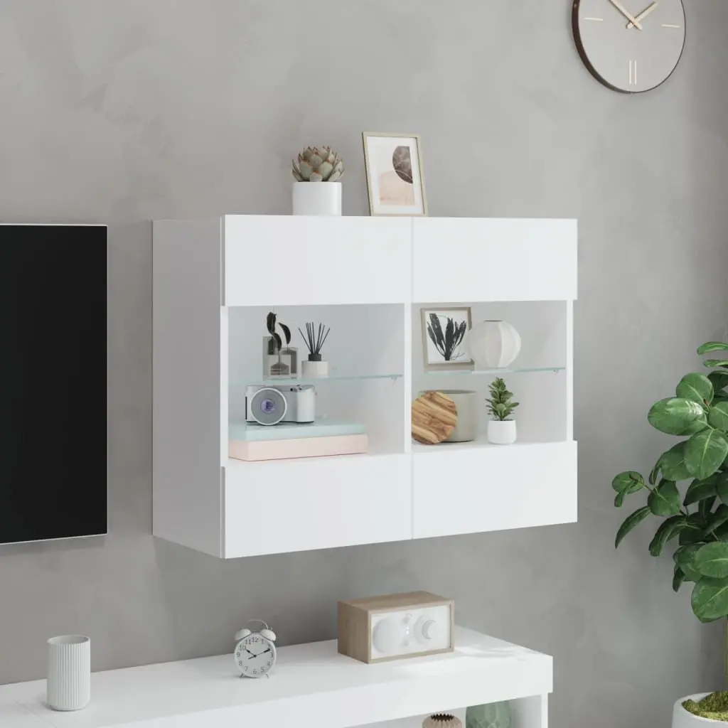 TV Wall Cabinet RGB LED Lights Wall-Mounted Media Storage Unit White 78.5 x 30 x 60.5 cm Engineered Wood