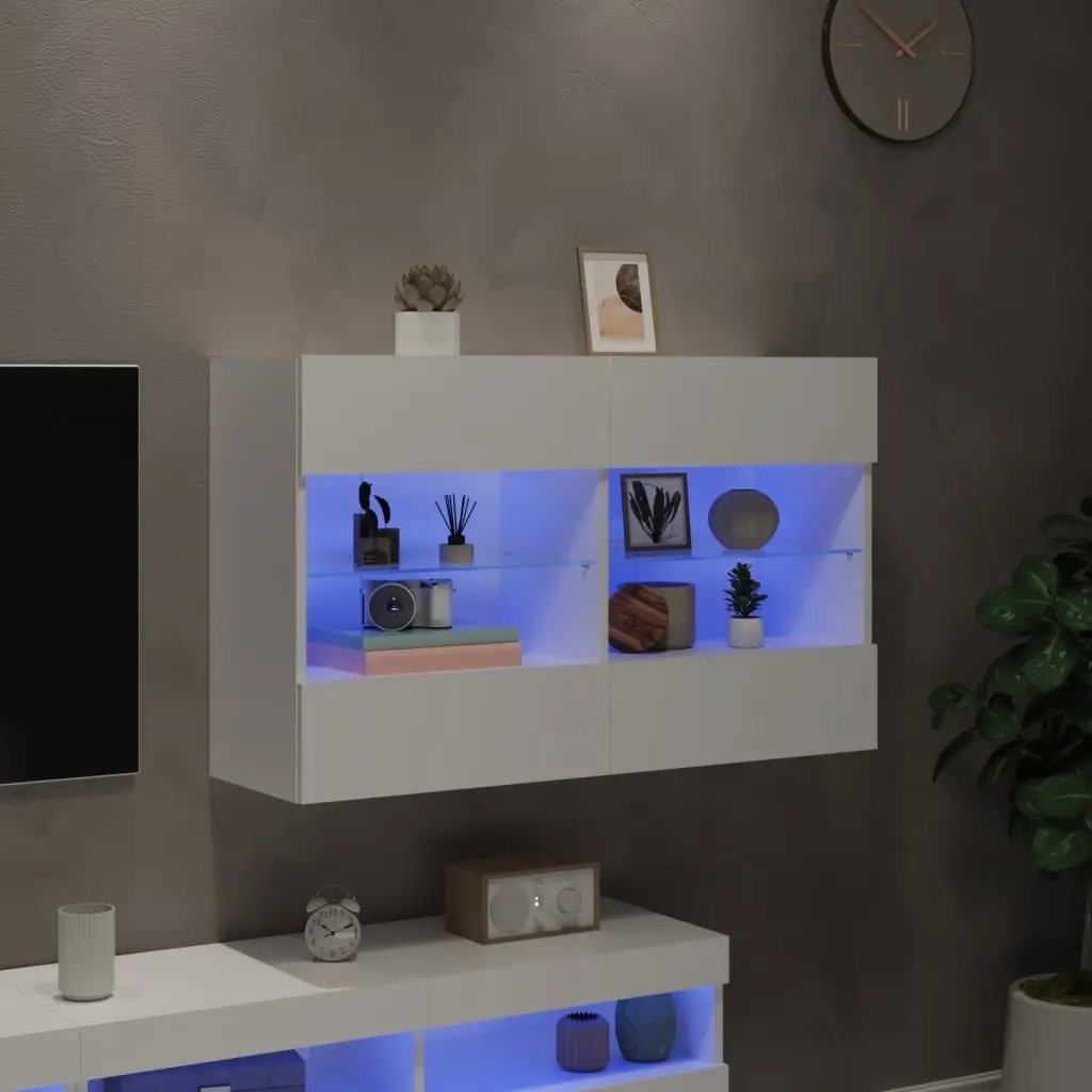 TV Wall Cabinet with RGB LED Lights and Shelves