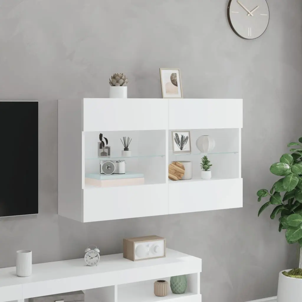 TV Wall Cabinet with RGB LED Lights and Shelves