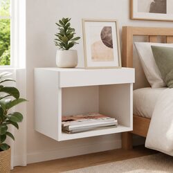 Wall-Mounted Bedside Cabinet with RGB LED Lights in White