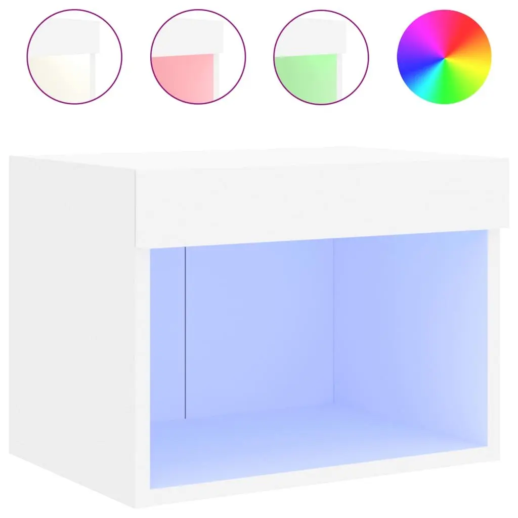 Wall-mounted Bedside Cabinet White RGB LED Lights Engineered Wood