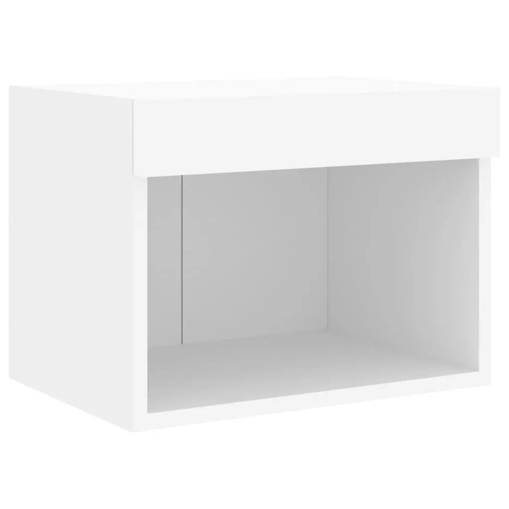 Wall-mounted Bedside Cabinet White RGB LED Lights Engineered Wood
