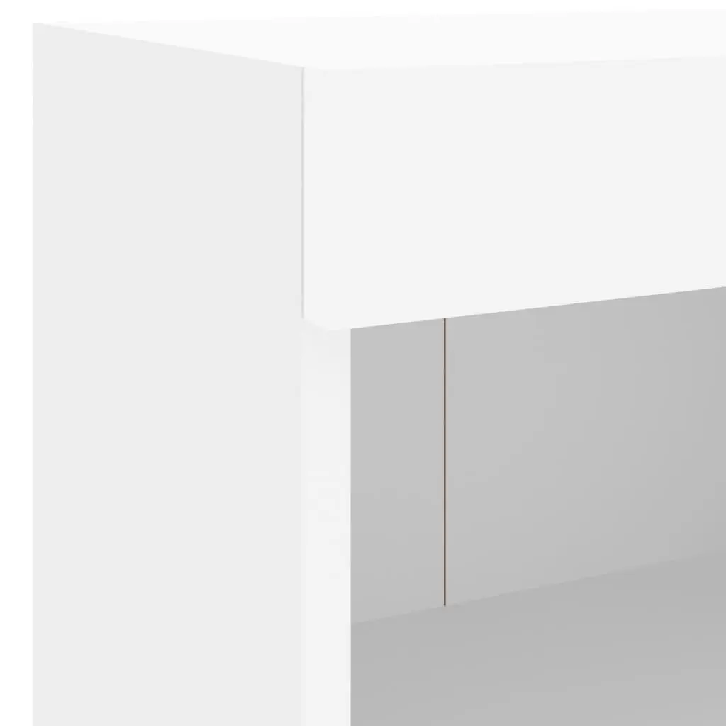 Wall-mounted Bedside Cabinet White RGB LED Lights Engineered Wood