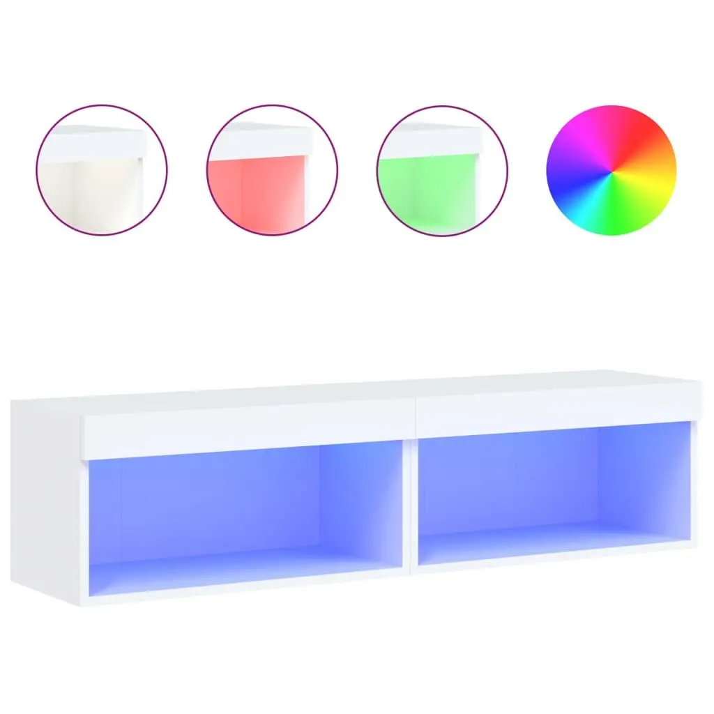Wall-Mounted Storage Units White RGB LED Lights TV Cabinets Set 60x30x30cm Engineered Wood