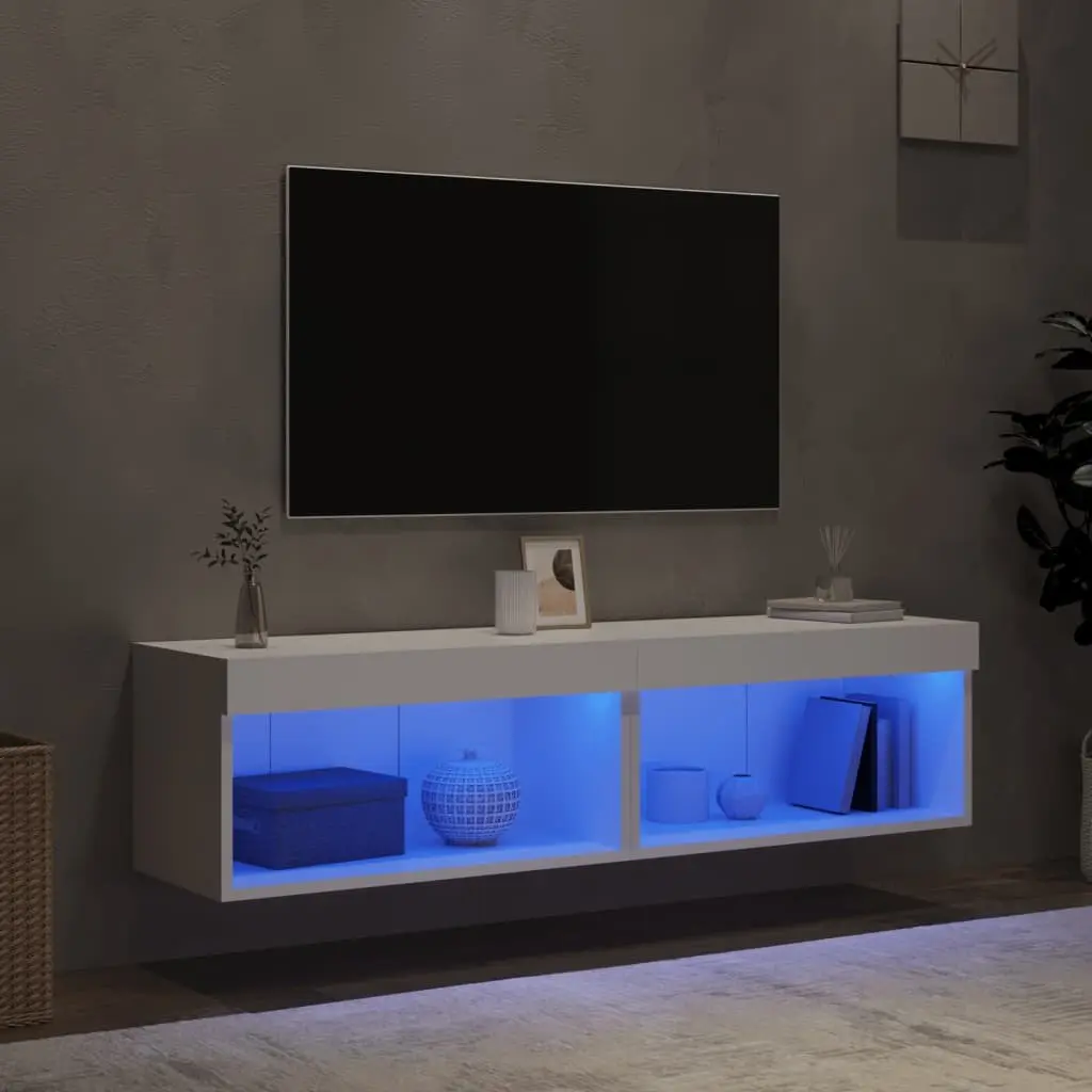 Wall-Mounted Storage Units White RGB LED Lights TV Cabinets Set 60x30x30cm Engineered Wood