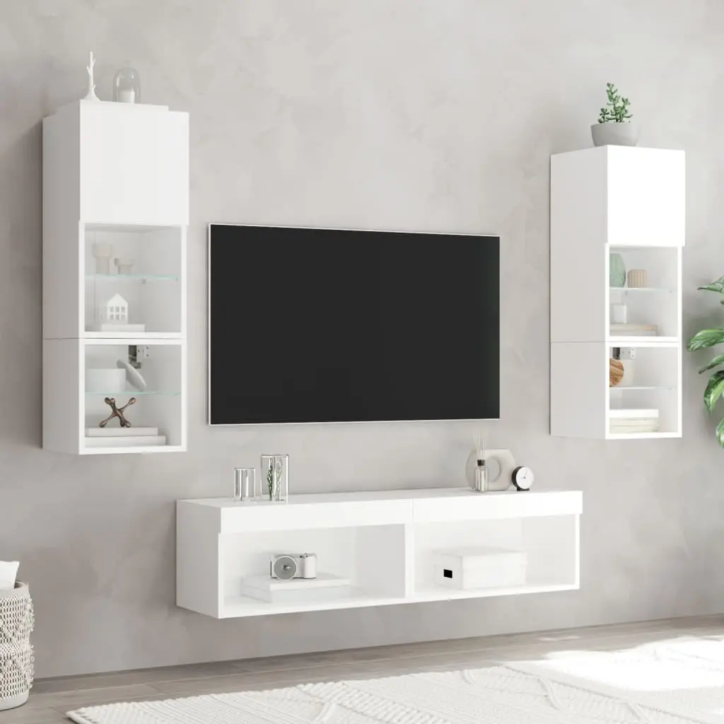 Wall-Mounted Storage Units White RGB LED Lights TV Cabinets Set 60x30x30cm Engineered Wood