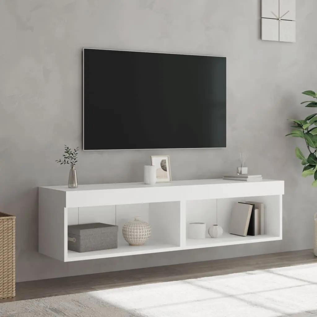 Wall-Mounted Storage Units White RGB LED Lights TV Cabinets Set 60x30x30cm Engineered Wood