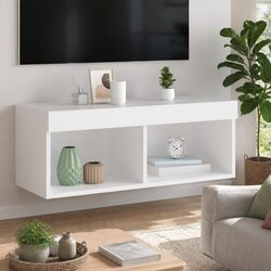 Wall-Mounted TV Cabinet with RGB LED Lights - White