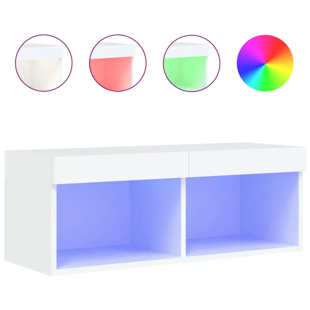 TV Cabinet with RGB LED Lights Wall-Mounted Media Storage Unit White 80x30x30cm