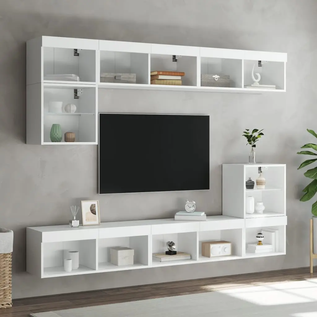 TV Cabinet with RGB LED Lights Wall-Mounted Media Storage Unit White 80x30x30cm