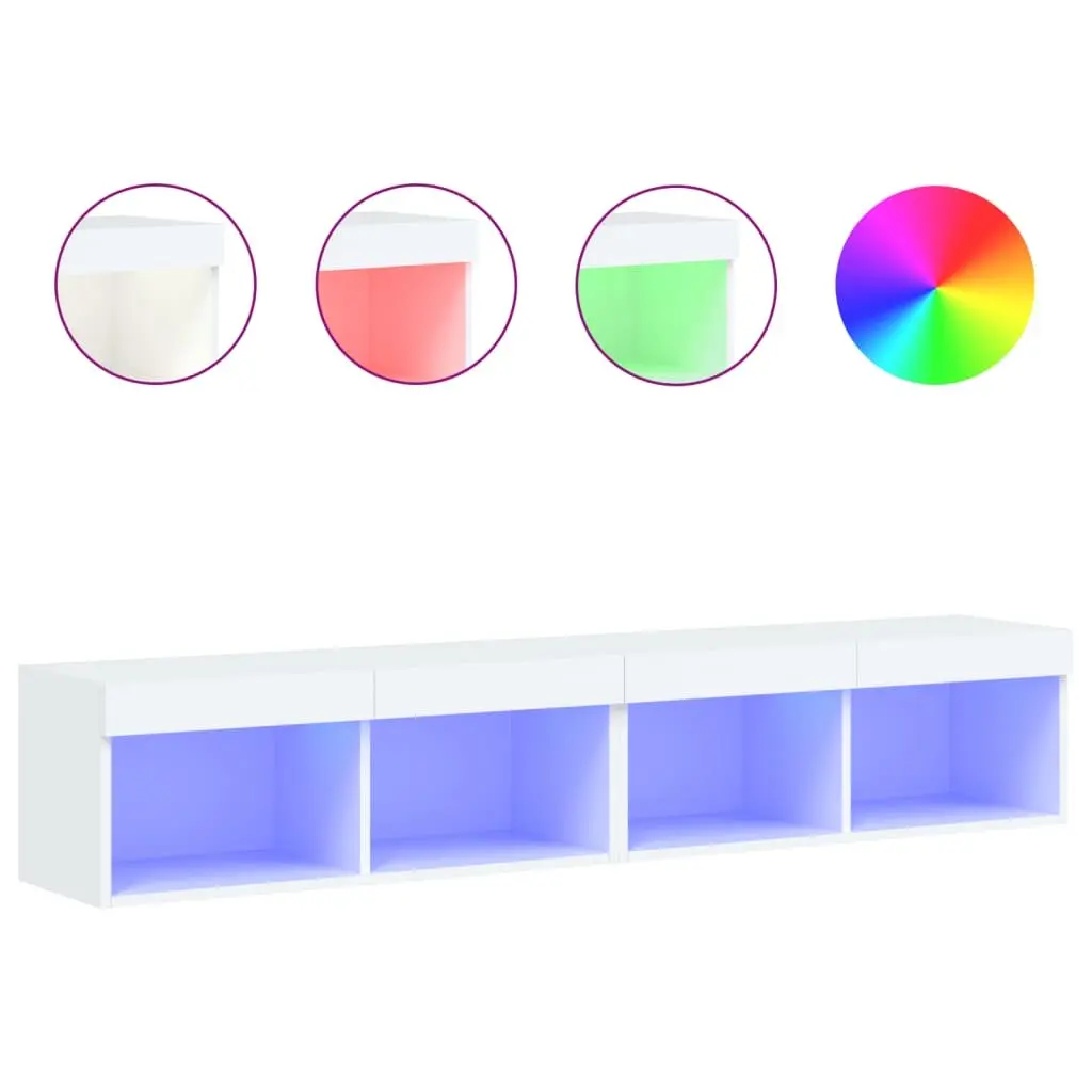 White Wall-Mounted TV Cabinet with RGB LED Lights Set