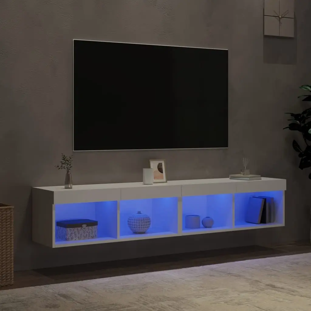White Wall-Mounted TV Cabinet with RGB LED Lights Set