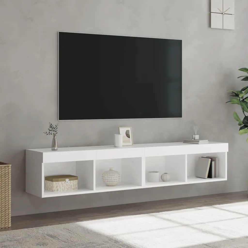White Wall-Mounted TV Cabinet with RGB LED Lights Set