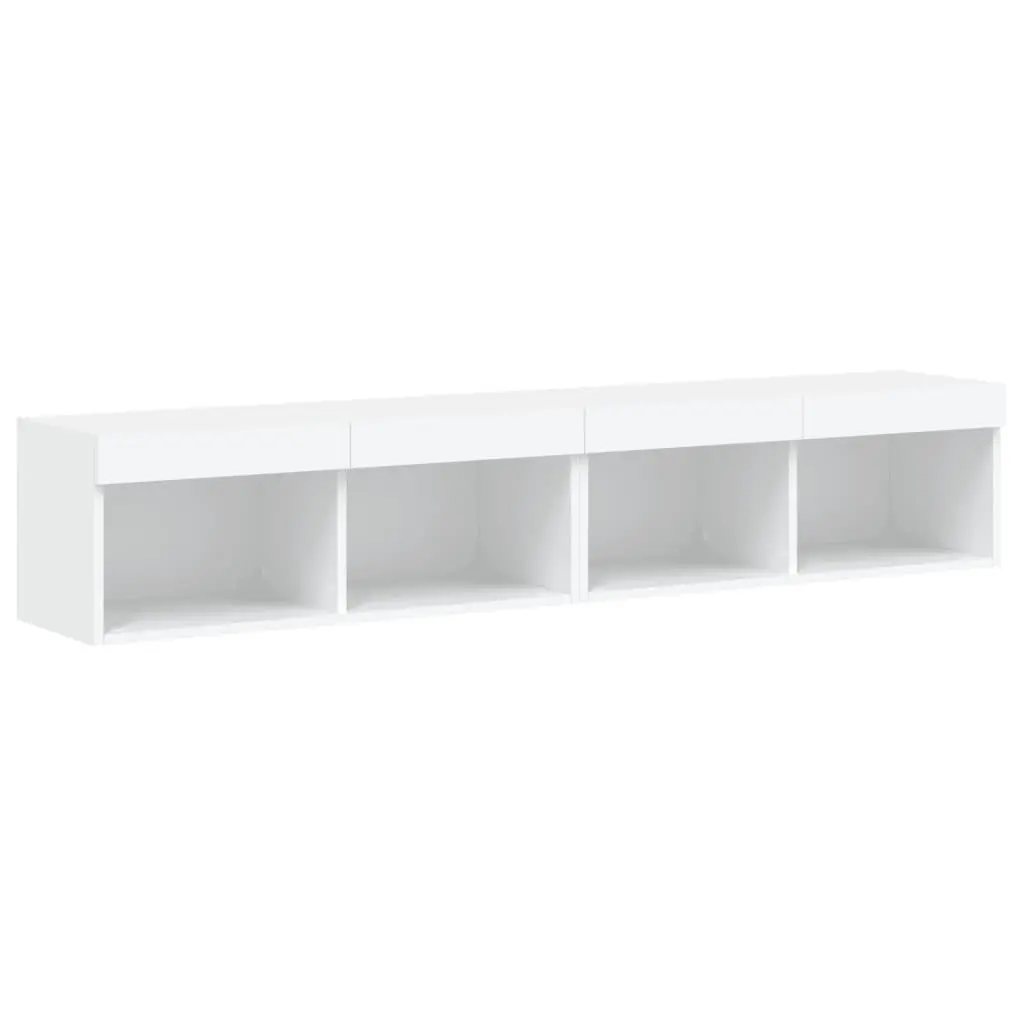 White Wall-Mounted TV Cabinet with RGB LED Lights Set