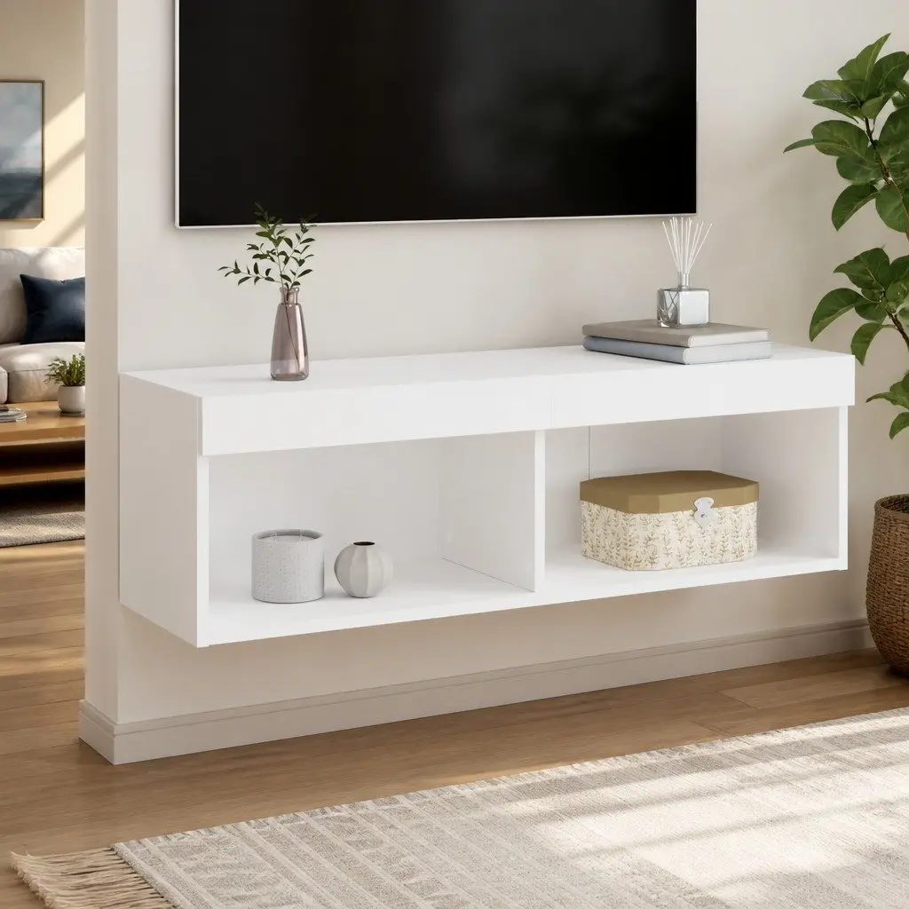 TV Cabinet Wall-Mounted White 100x30x30cm Engineered Wood with RGB LED Lights