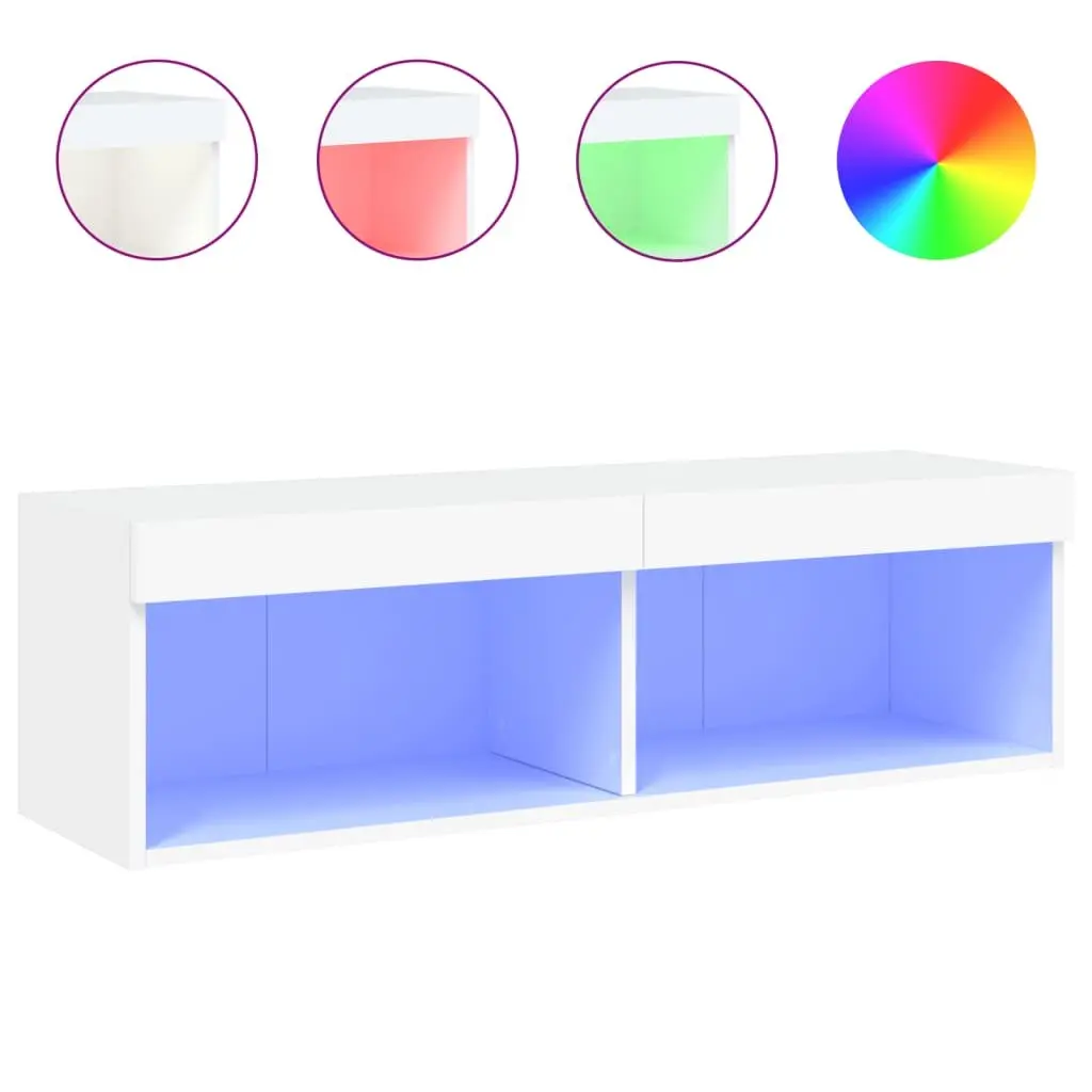 TV Cabinet Wall-Mounted White 100x30x30cm Engineered Wood with RGB LED Lights