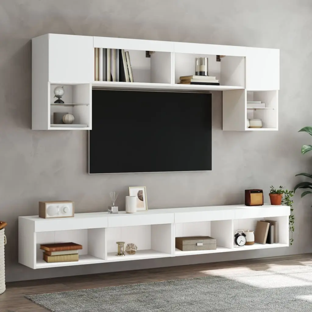 TV Cabinet Wall-Mounted White 100x30x30cm Engineered Wood with RGB LED Lights