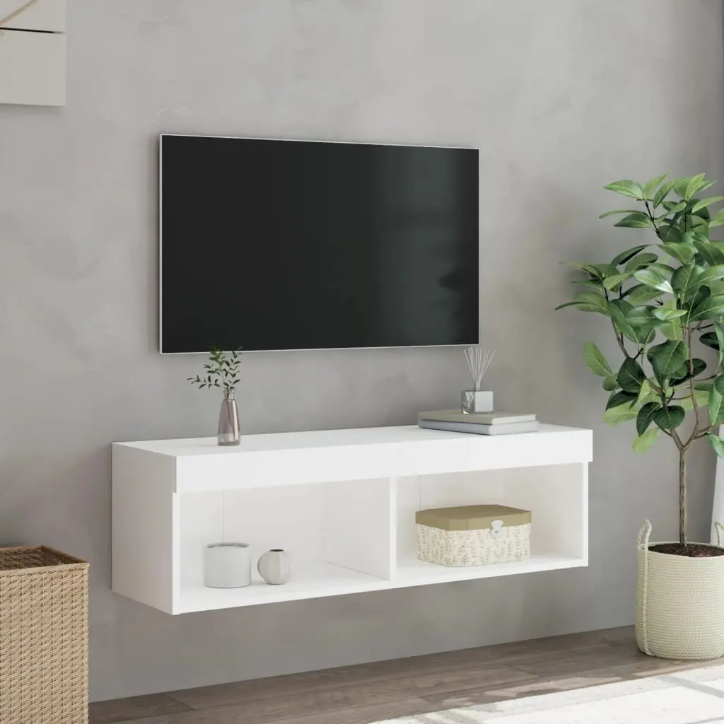 TV Cabinet Wall-Mounted White 100x30x30cm Engineered Wood with RGB LED Lights
