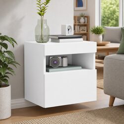 White Floating Storage Unit with RGB LED Lights - 2pc