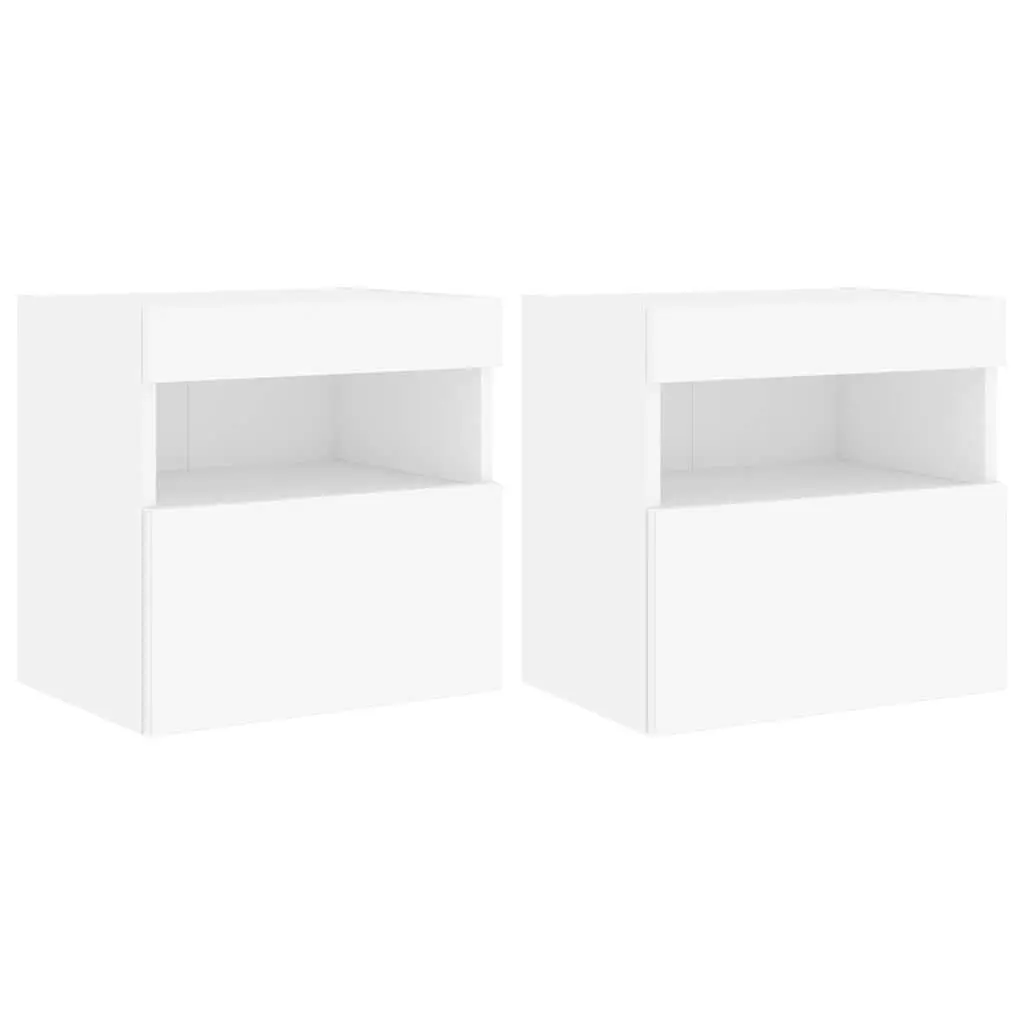 TV Wall Cabinets Floating Storage Unit White 2 Piece Engineered Wood with RGB LED Lights