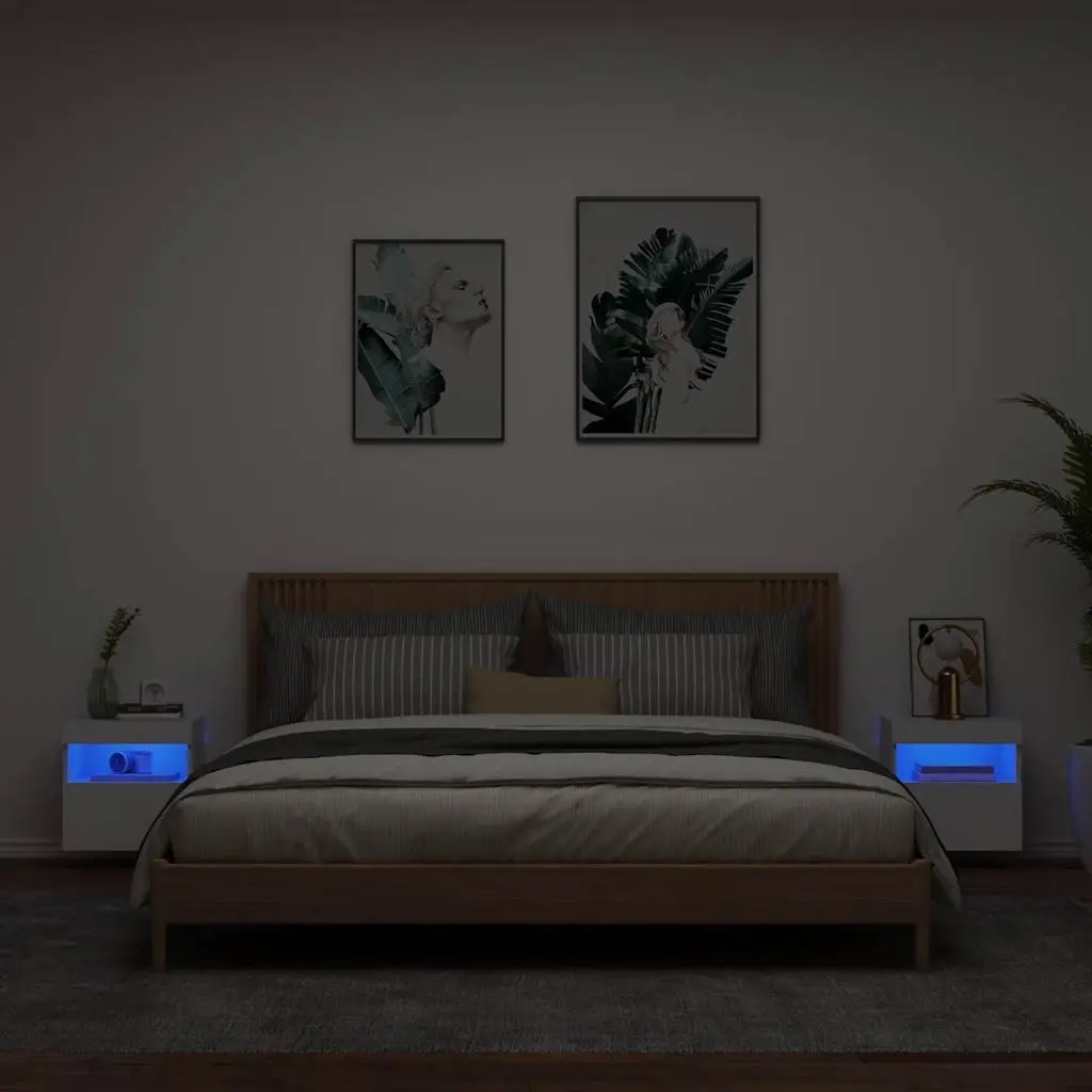 TV Wall Cabinets Floating Storage Unit White 2 Piece Engineered Wood with RGB LED Lights