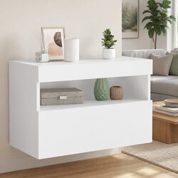 Floating White TV Wall Cabinet with RGB LED Lights