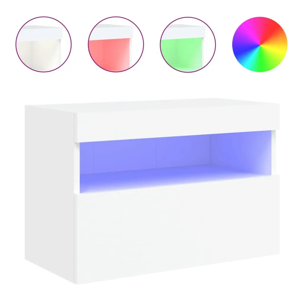 TV Wall Cabinet White 60x30x40 cm Floating Media Unit Engineered Wood RGB LED Lights