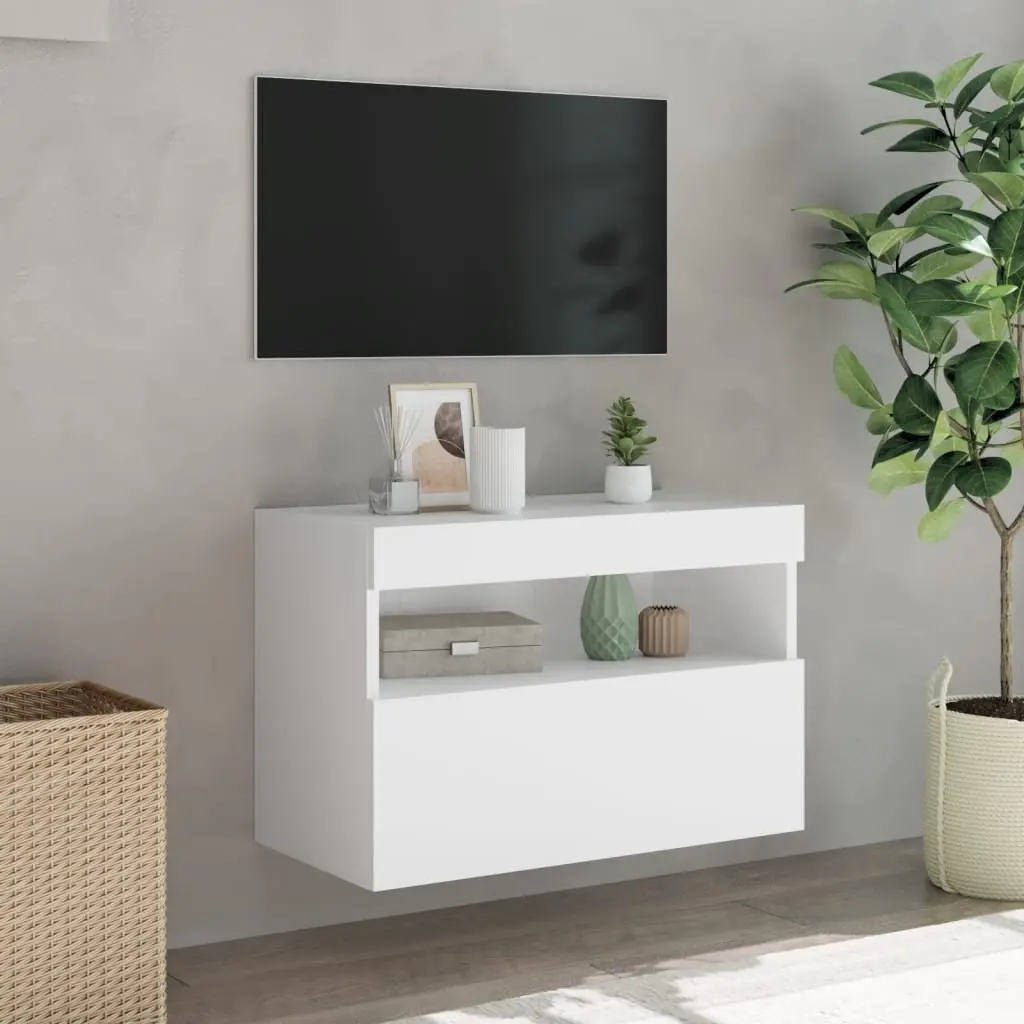 TV Wall Cabinet White 60x30x40 cm Floating Media Unit Engineered Wood RGB LED Lights