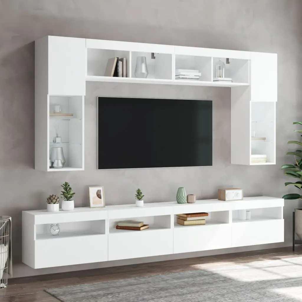 TV Wall Cabinet White 60x30x40 cm Floating Media Unit Engineered Wood RGB LED Lights