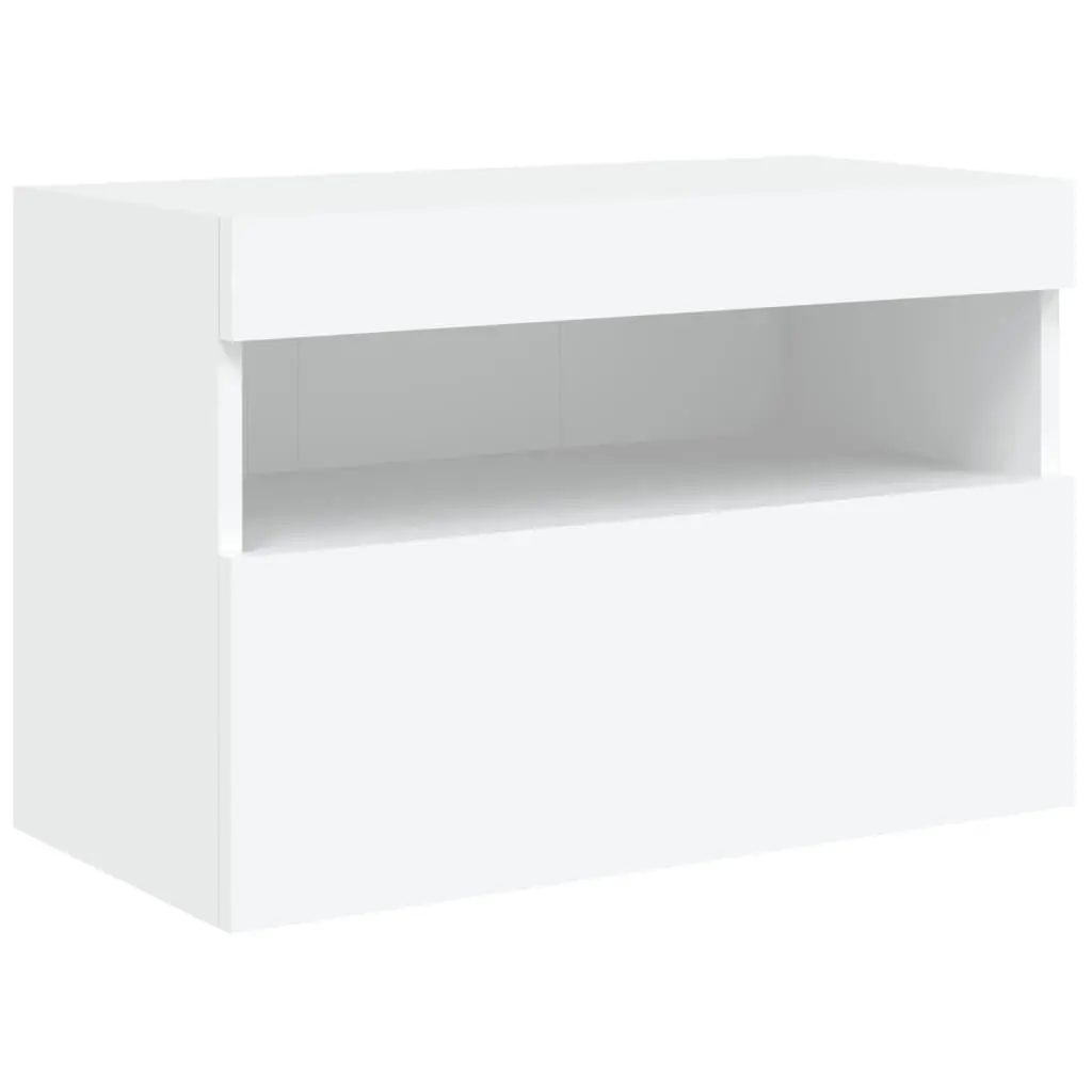 TV Wall Cabinet White 60x30x40 cm Floating Media Unit Engineered Wood RGB LED Lights