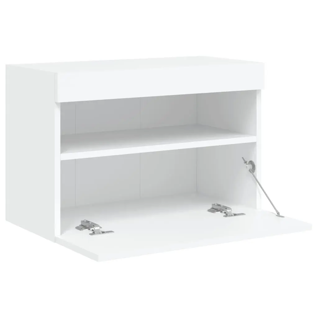 TV Wall Cabinet White 60x30x40 cm Floating Media Unit Engineered Wood RGB LED Lights