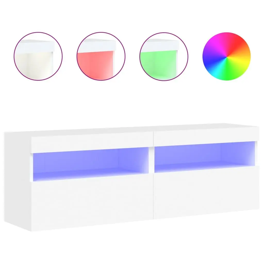 TV Wall Cabinet RGB LED Lights White Floating Storage Unit 60x30x40cm Engineered Wood