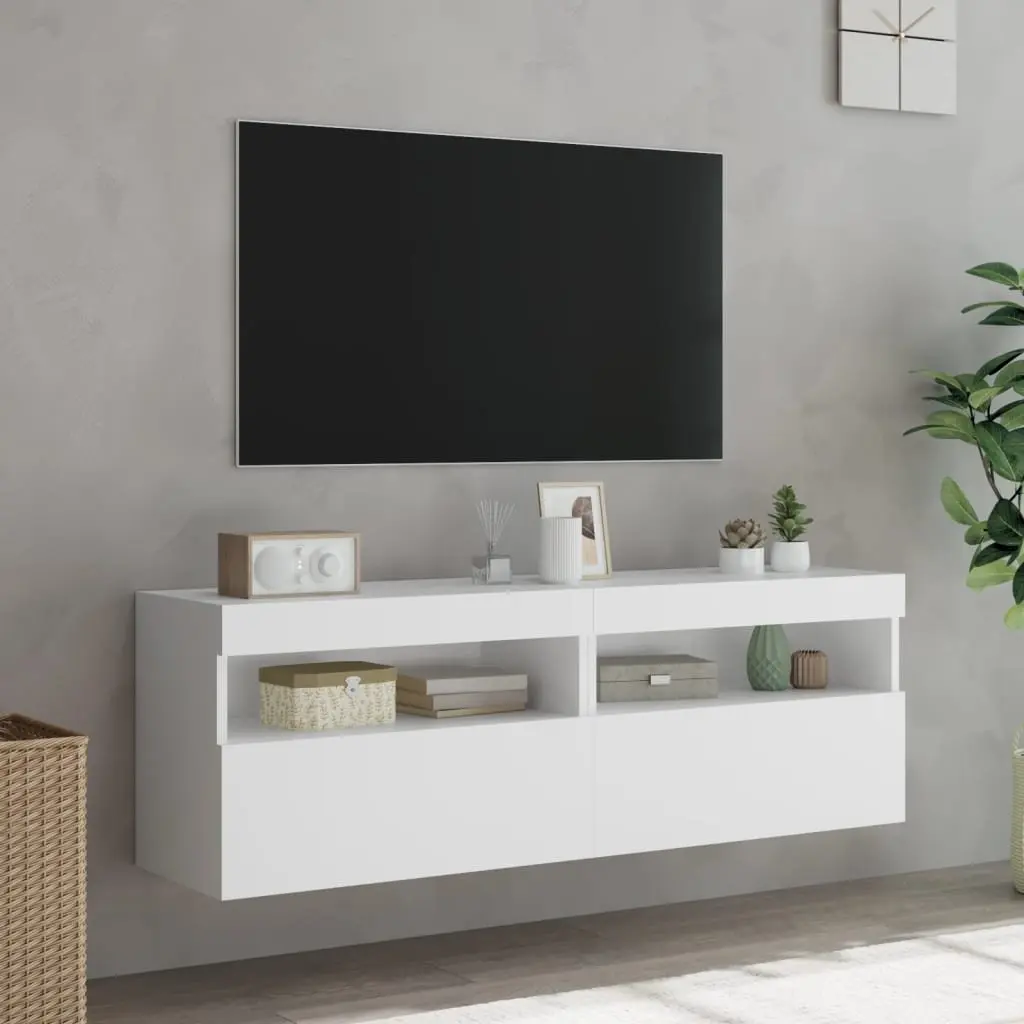 TV Wall Cabinet RGB LED Lights White Floating Storage Unit 60x30x40cm Engineered Wood