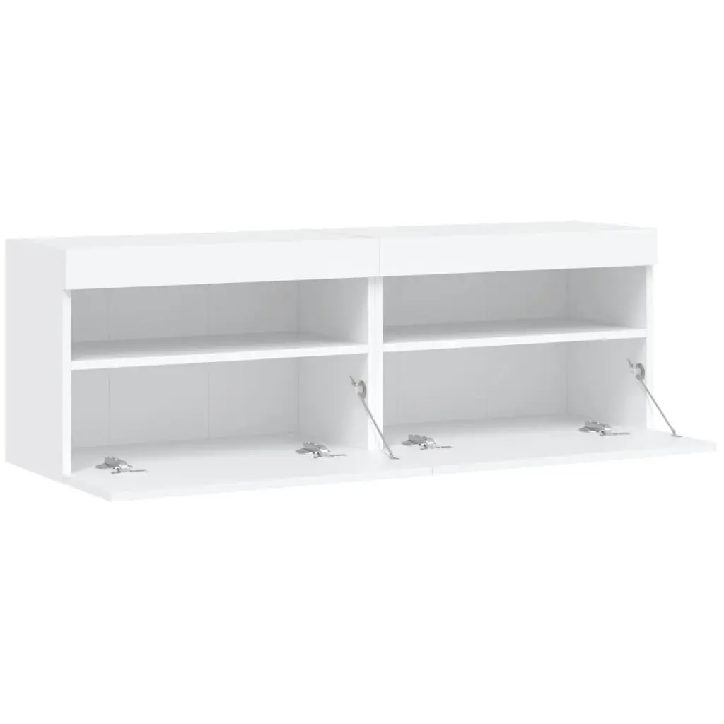 TV Wall Cabinet RGB LED Lights White Floating Storage Unit 60x30x40cm Engineered Wood