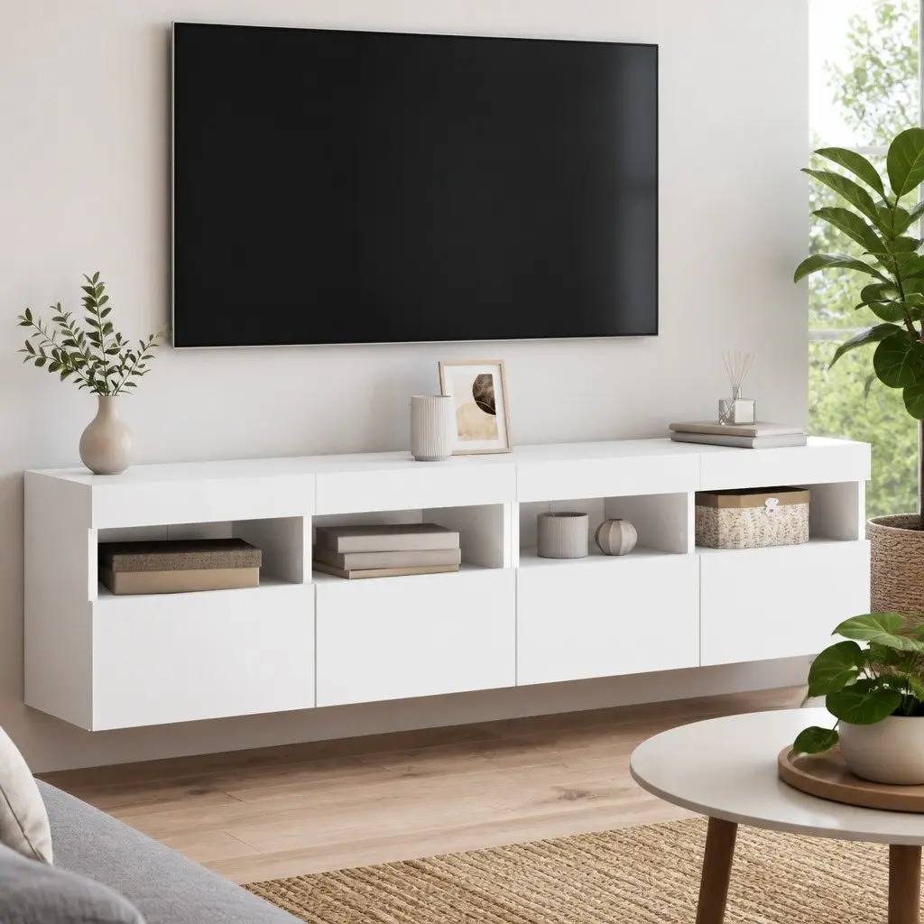 TV Wall Cabinet Floating Storage Unit White 80x30x40cm Engineered Wood with RGB LED Lights