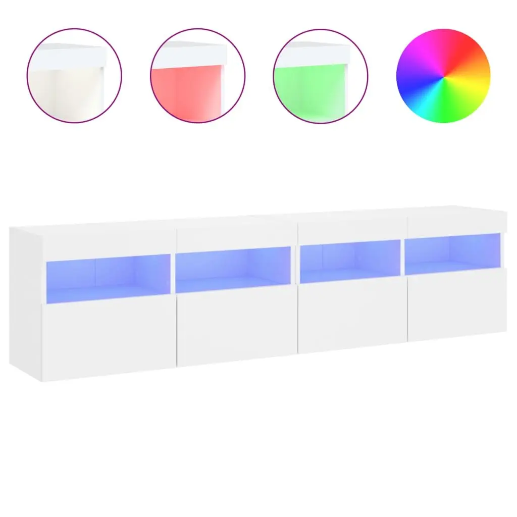 TV Wall Cabinet Floating Storage Unit White 80x30x40cm Engineered Wood with RGB LED Lights